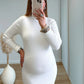 robe-longue-de-grossesse-col-roulé-blanche-en-maille