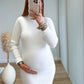 robe-longue-de-grossesse-col-roulé-blanche-en-maille