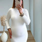 robe-longue-de-grossesse-col-roulé-blanche-en-maille