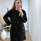 robe-de-grossesse-courte-à-sequins-noir-avec-noeud-dans-le-dos