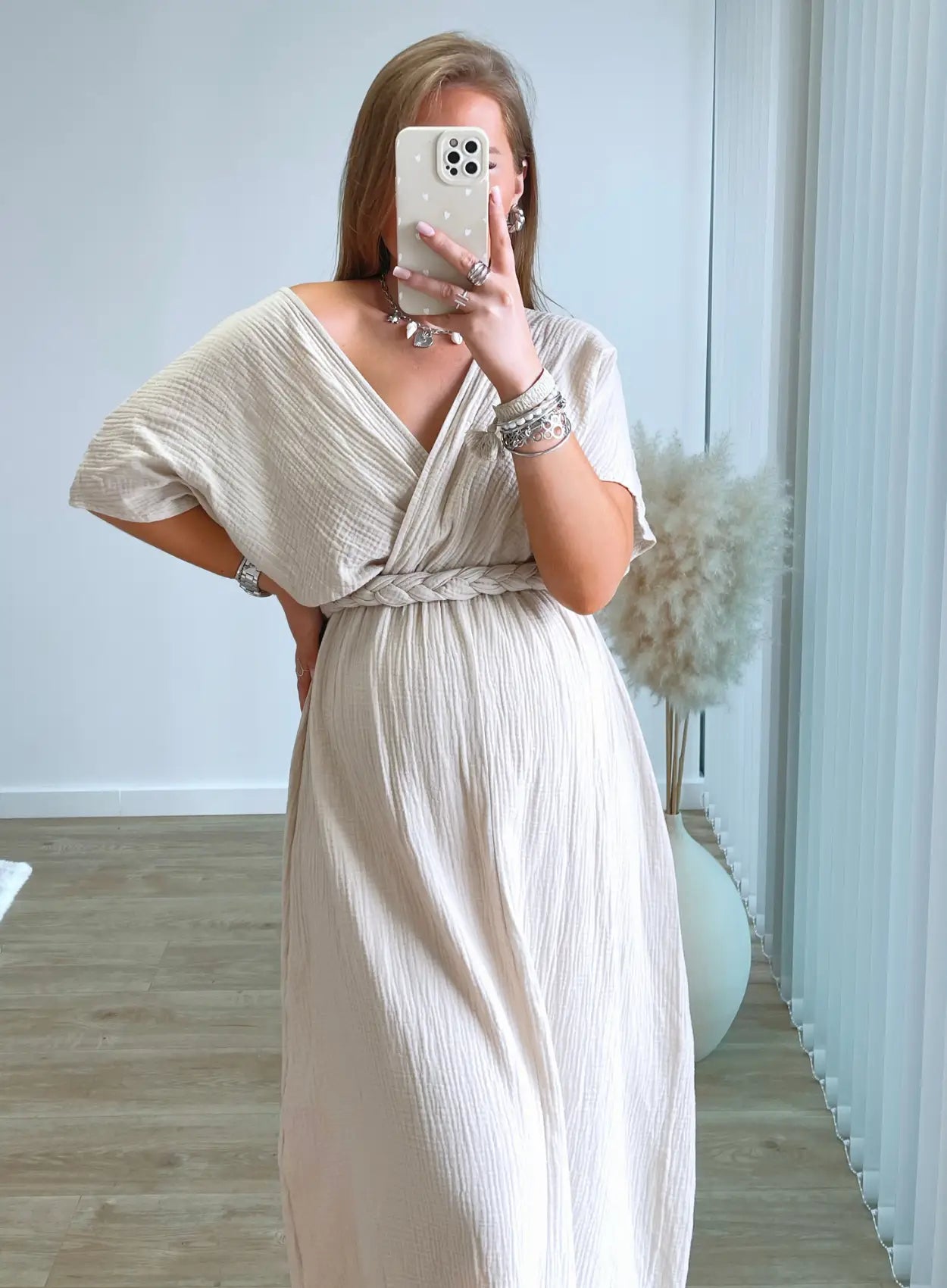 robe-longue-de-grossesse-en-gaze-de-coton-beige